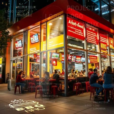 Enseigne lumineuse fastfood par projection de logo lumineux au sol