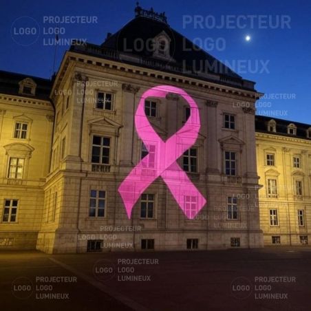 Projection ruban rose lumineux façade mairie